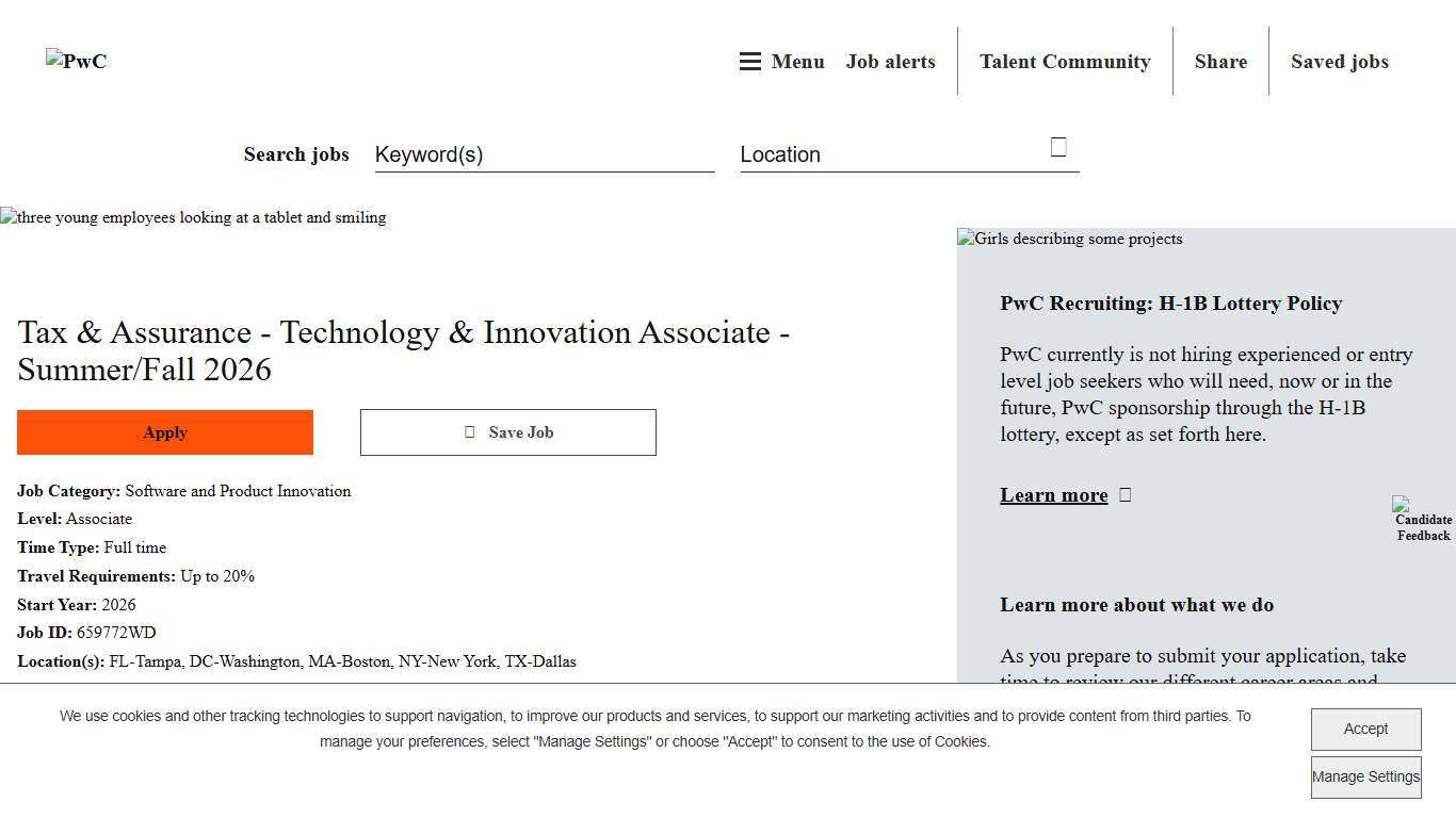 Tax & Assurance - Technology & Innovation Associate - Summer/Fall 2026 at PwC