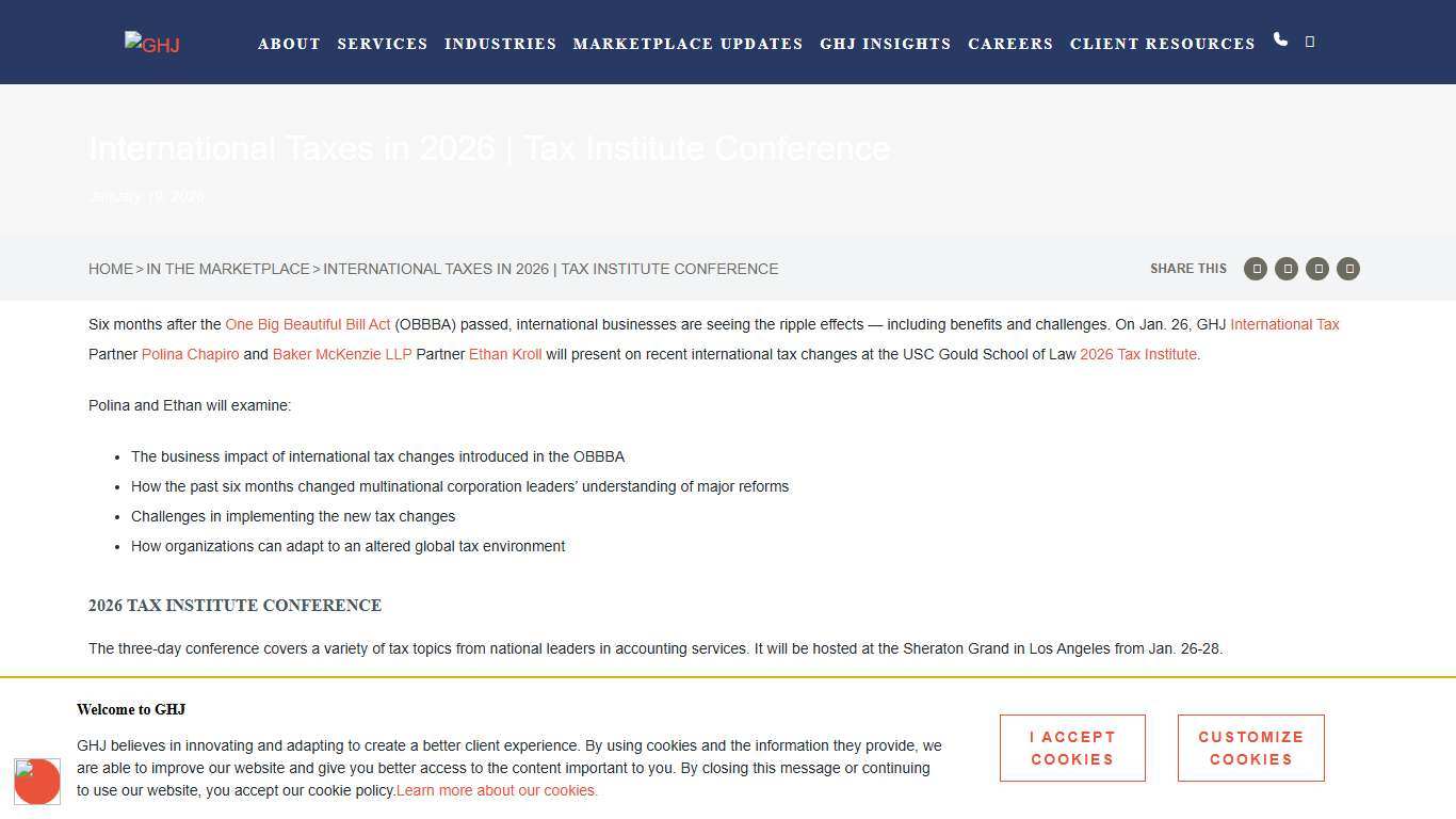 International Taxes in 2026 Tax Institute Conference - GHJ